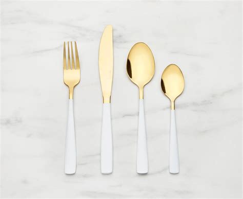 Estilo 16 Pc Flatware Set White And Gold At Stokes Flatware Set