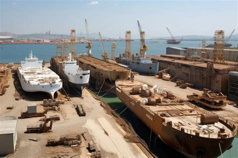 Astillero Con Varios Barcos En Diferentes Estados De Construcci N Y