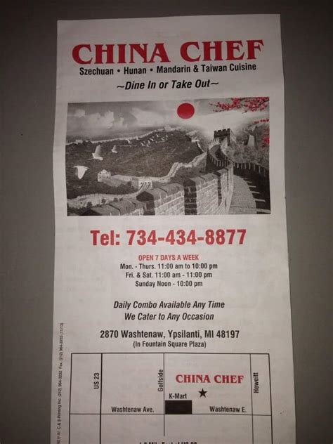 China Chef Menu, Menu for China Chef, Ypsilanti, Detroit - Urbanspoon ...