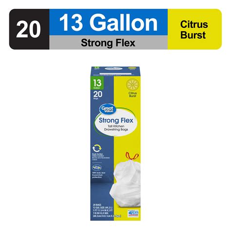 Great Value Strong Flex 13 Gallon Drawstring Tall Kitchen Trash Bags