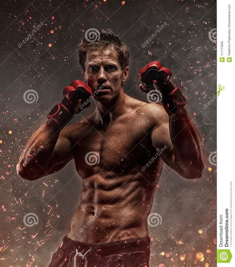 Fighter With Naked Torso Poses In Studio Stock Image Image Of Masculinity Caucasian 111174905
