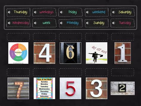 Days of the Week weekend weekdays workdays - Match up