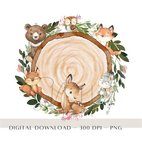 Woodland Animals Woodland Wreath PNG Forest Friends First - Etsy