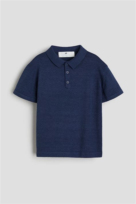 Short Sleeved Fine Knit Polo Shirt Navy Blue Kids Handm Us