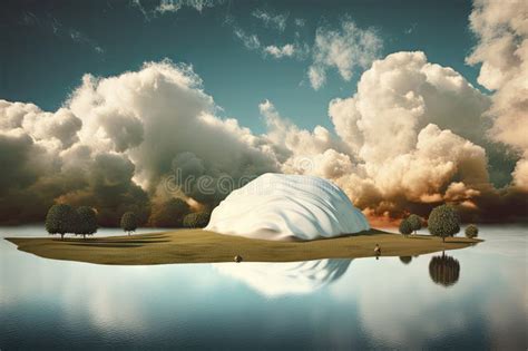 Surreal Float Landscape With Cloudy Sky And Rolling Clouds Stock Image