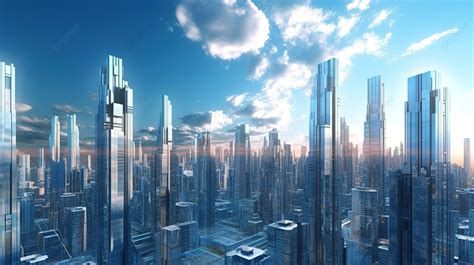 Metropolis Futuristik Rendering D Dari Cakrawala Kota Berteknologi