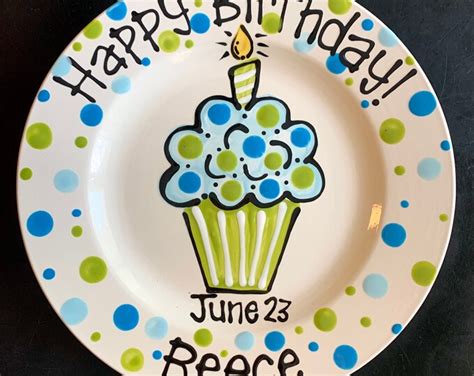 Hand Painted Personalized Birthday Plate Blue And Green Etsy