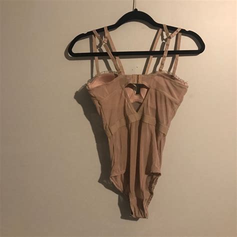 Sheer Lace Sexy Snap Strappy Nude Bodysuit Gem