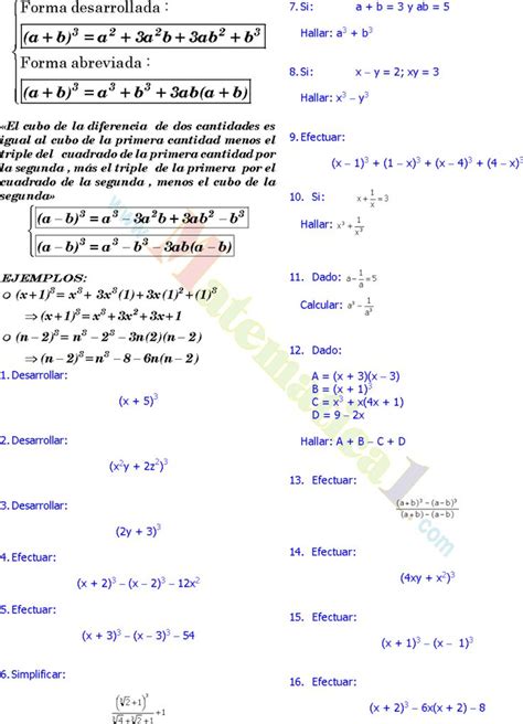 BINOMIO AL CUBO EJERCICIOS RESUELTOS Pdf Ejercicios Resueltos Cubo