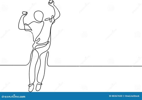 A Lápis Desenho Contínuo Do Homem De Salto Feliz Ilustração do Vetor