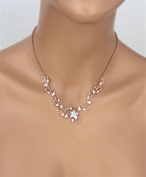 Rose Gold Bridal Necklace Wedding Jewelry Crystal Wedding Necklace