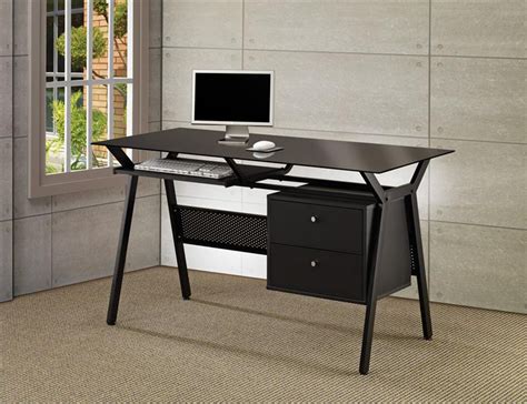 55 Black Computer Desk Metal Tempered Glass Computer Desk