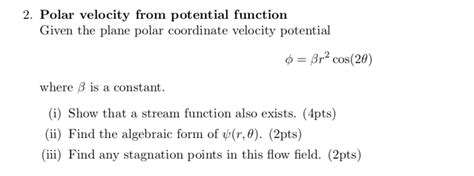 Solved 2 Polar Velocity From Potential Function Given The Chegg