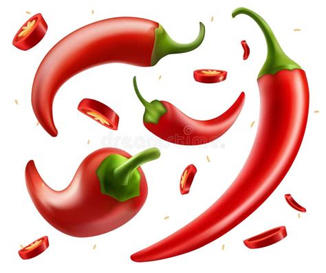 Red Chilli Pepper In Different Positions Slice And Ring Of Hot Vegetable Spice Hot Spicy Chilli