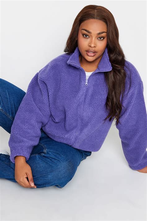 Yours Plus Size Purple Cropped Zip Through Teddy Fleece Yours Clothing