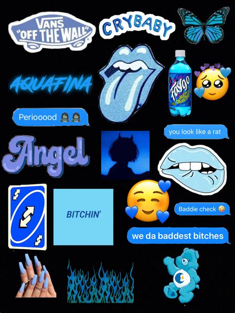 Download Baddie Aesthetic Stickers In Blue Wallpaper