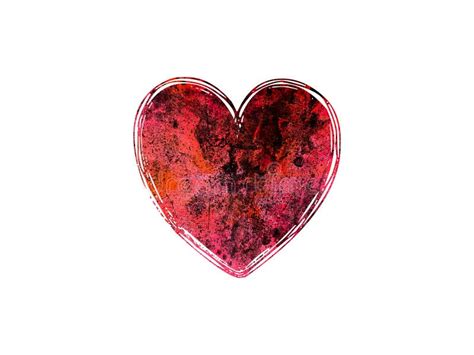 Grunge Red Heart Art Symbol Isolated Design Element Love Romantic