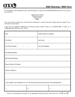 Fillable Online Eno Warranty Rma Form Eagles Nest Outfitters Fax