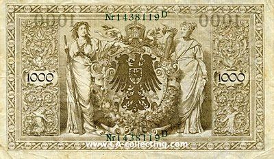 Reichsbanknote Ein Tausend Mark Banknoten Geldscheine