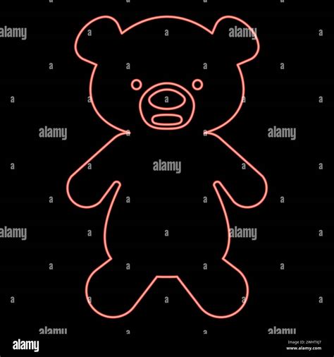 Neon Toy Plush Bear Cute Doll Red Color Vector Illustration Image Flat Style Light Stock Vector