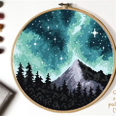 Landscape Modern Cross Stitch Pattern Pdf Mountain Counted Etsy