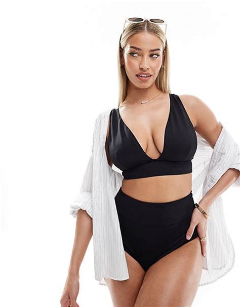 Asos Design Größere Brust Maya Mix And Match Glattes Bikinioberteil In Schwarz Mit