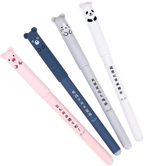 4pcs Erasable Gel Ink Pens Cute Kawaii Cartoon Cat Pig Bear