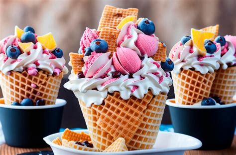 Premium Photo Ice Cream In Waffle Cup Delicious Multicoloured Cold