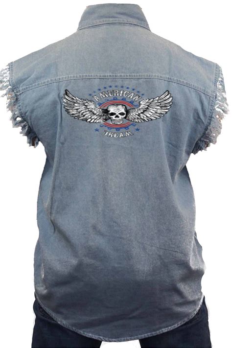 Men S Sleeveless Denim Shirt American Dream Biker Vest Sleeveless