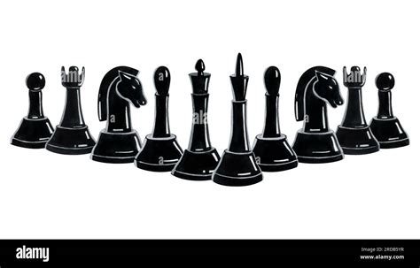 Black Chess Pieces Standing On A Row Watercolor Illustration Isolated