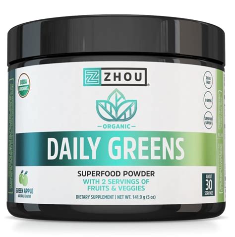 Zhou Organic Daily Greens Superfood Powder Green Apple 16 Oz Vitacost