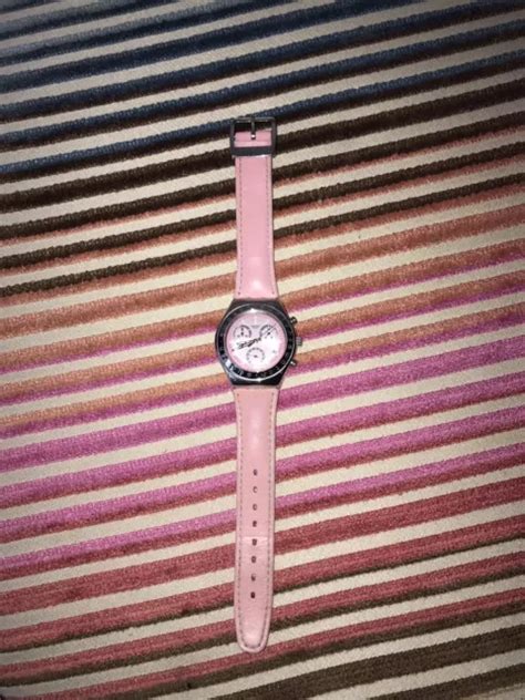 Original Swatch Irony Chronograph Pink Faced Silver Fronted Ladies
