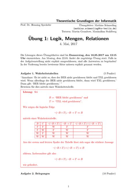 Bung Mit L Sung Logik Mengen Relationen Theoretische Grundlagen