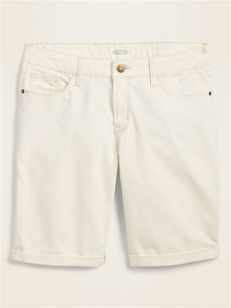 Mid Rise Off White Bermuda Jean Shorts For Women 9 Inch Inseam Old