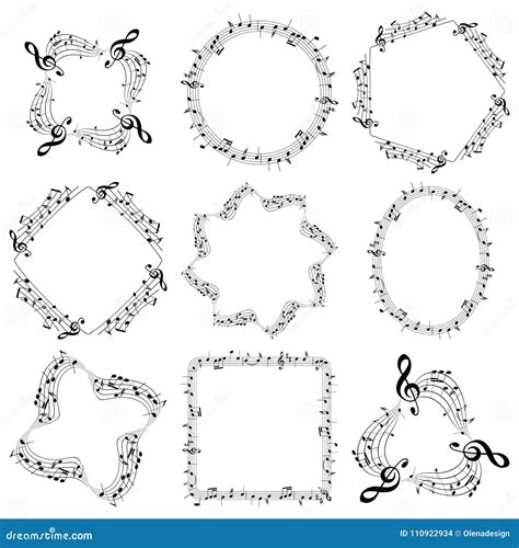 Vector Decorative Music Frames with Notes - Oval Square Round Stock Vector - Illustration of ...