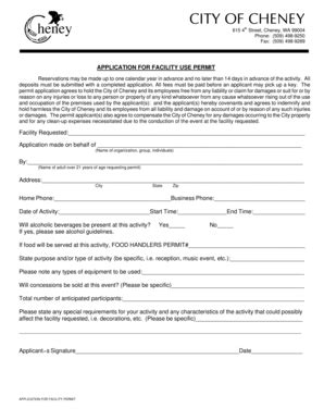 Fillable Online Cityofcheney Picnic Shelter Rental Application Picnic