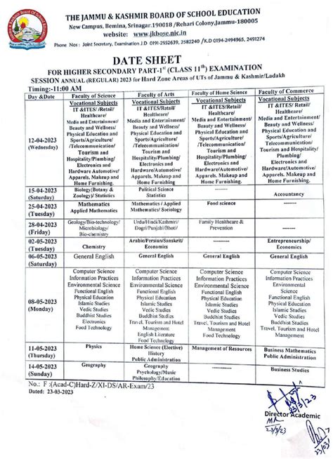 Jkbose 11th Date Sheet 2025 Pdf For Soft Zone Check Jk Board Class 11