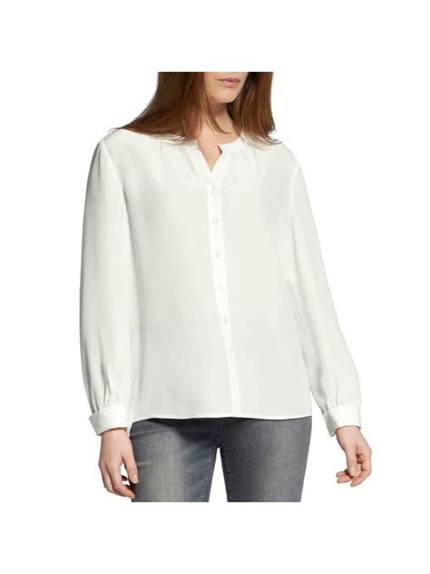 Basler Womens Ivory Split Neck Cuffed Button Up Top Size Walmart