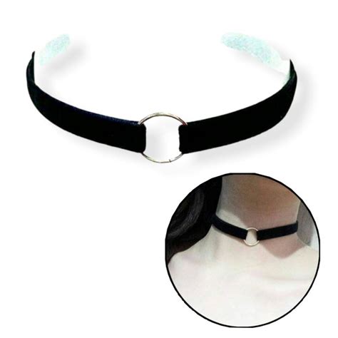 Jual Silver O Ring Black Velvet Choker Necklace Kalung Handmade