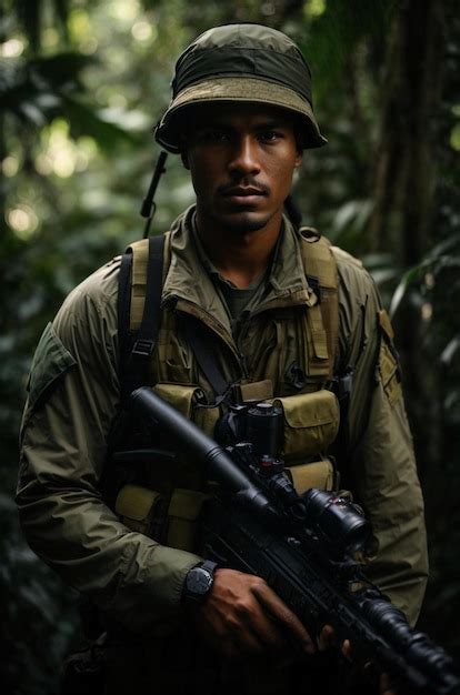 Premium Ai Image A Soldier Stands In A Forest With His Arms Crossed