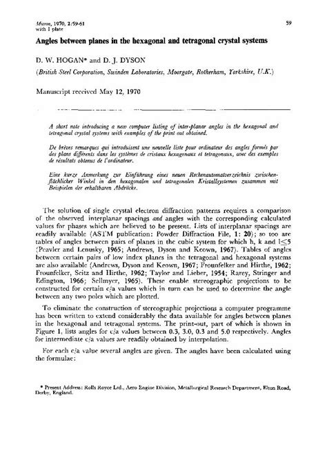 Pdf Angles Between Planes In The Hexagonal And Tetragonal Crystal