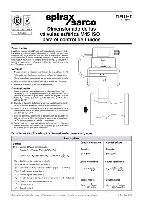 PDF Dimensionado de válvulas esférica M45 ISO para el control