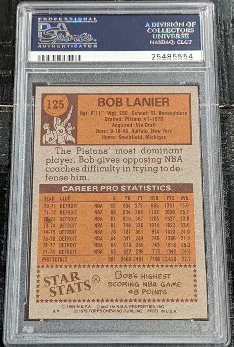 1978 Topps Bob Lanier PSA 10 GEM MINT 125 Detroit Pistons EBay