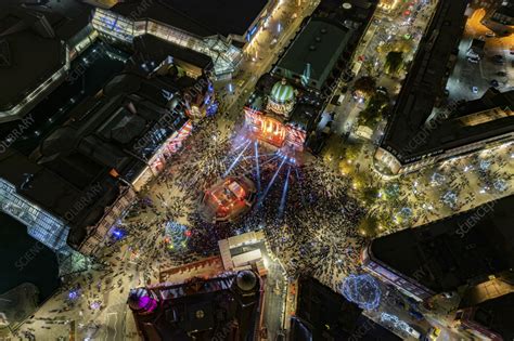 Aerial View Of Christmas Lights Victoria Square Hull Uk Stock