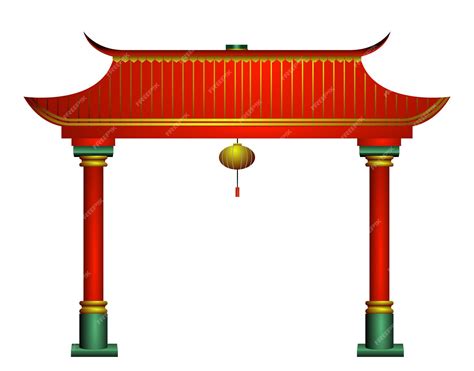 Premium Vector Chinese Red Gate And Pillars With Gold Decoration