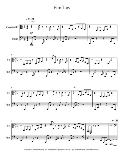 Fireflies Sheet music for Piano, Cello | Download free in PDF or MIDI ...