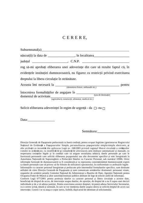 PDF Model Cerere Pt Postat Site Pasapoarte Mai Gov Ro Cerere