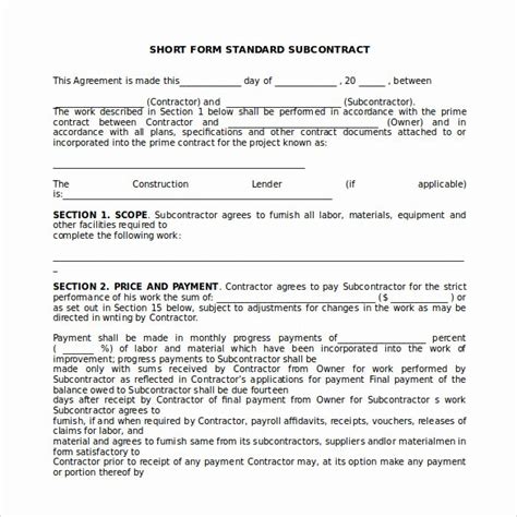 Free Subcontractor Agreement Template Word