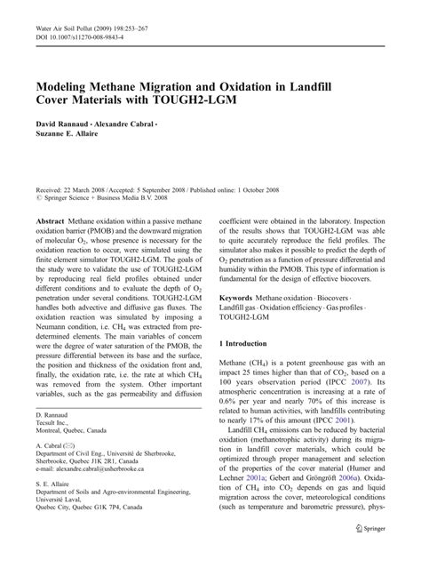 Pdf Modeling Methane Migration And Oxidation In Landfill Cover