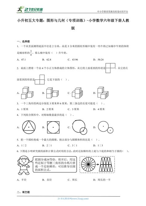 小升初五大专题：图形与几何（专项训练） 小学数学六年级下册人教版（含答案） 21世纪教育网